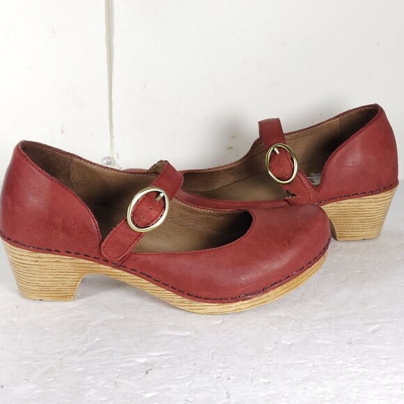 Dansko Women's EU37 US6-6,5 Red Leather Mary Jane Pro Clog Shoes - Picture 9 of 16